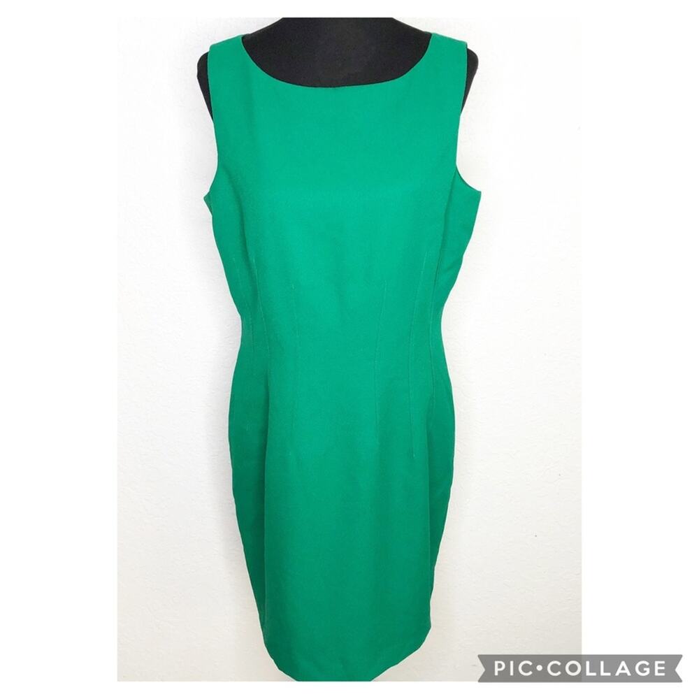 Badgley Mischka green sleeveless sheath dress size 16 holiday party classic